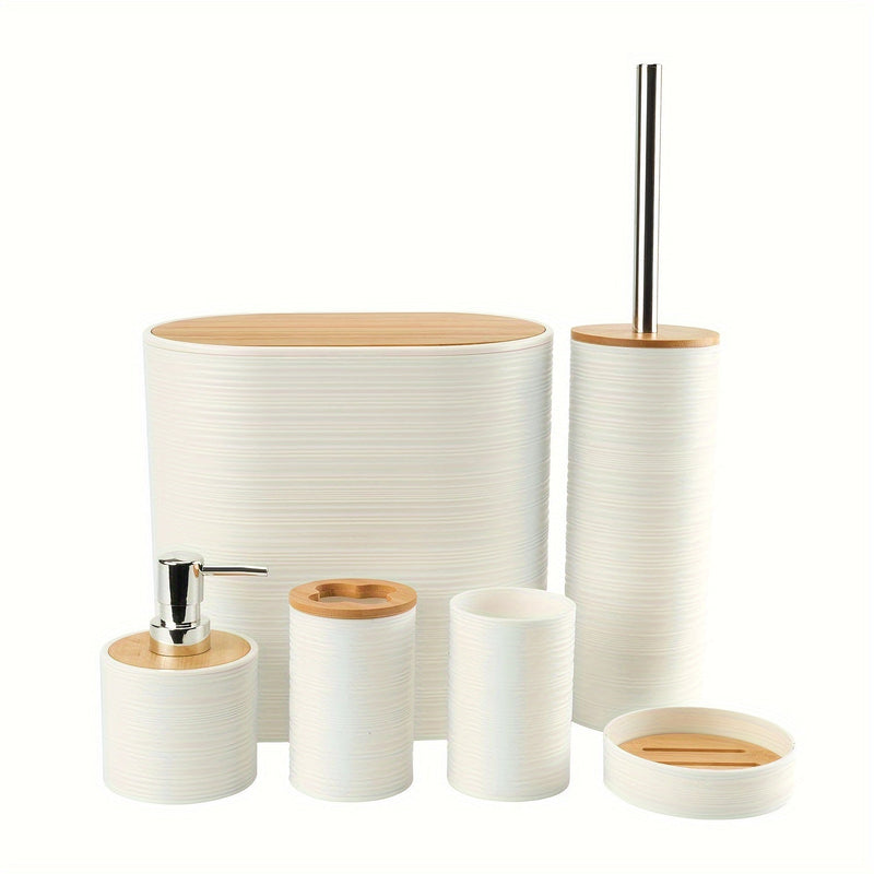 Badaccessoire-Set BAMNOVA | 6-teilig | Mit Bambusdeckeln | Modern & Natürlich