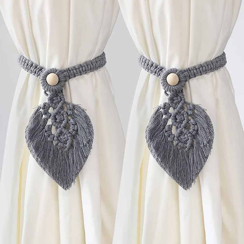 Boho-Gardinenhalter KNOTANA | 2er-Set | Handgeknüpft aus 100 % Baumwolle | 45 cm | Makramé-Stil