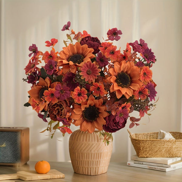 AutumnGlow Kunstblumen Set | 4-teilig | Realistische Herbstdeko | 32–35 cm