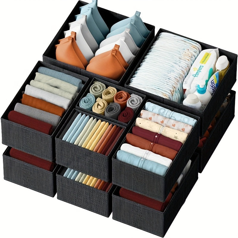 KidyTidy 12er Set Schubladen-Organizer für Kinderzimmer | Atmungsaktiv & Faltbar | Non-Woven Stoff | Hellgrau mit Weiß