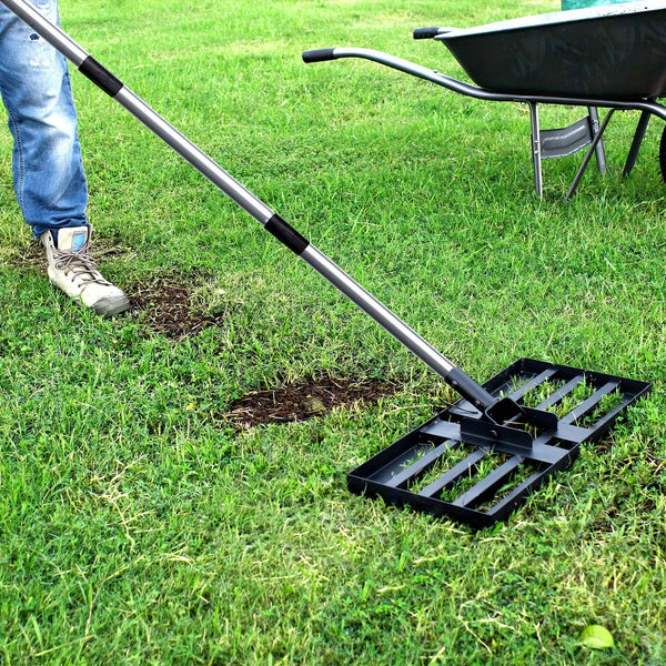 LawnMaster Pro Rasen-Nivellierer | Edelstahl & Aluminium | Offenes Rostdesign | 198 × 43,2 cm