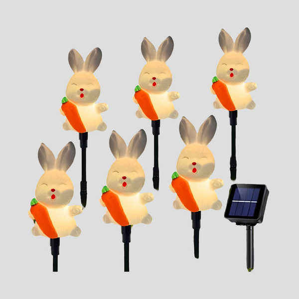 Lunilio Solar Gartenlichter 6er-Set | LED Osterhasen Deko | Wetterfest IP65 | Weiß | Kunststoff