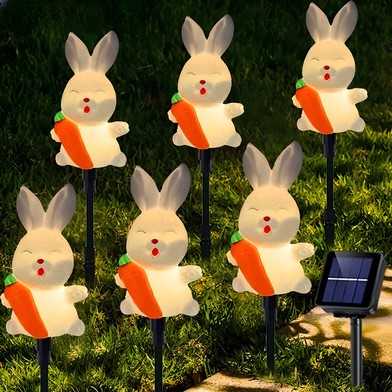 Lunilio Solar Gartenlichter 6er-Set | LED Osterhasen Deko | Wetterfest IP65 | Weiß | Kunststoff