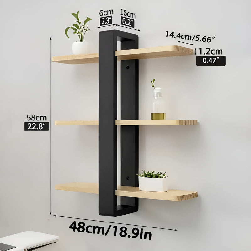 NordWood Wandregal | Kiefer massiv | 3 Ebenen | Platzsparend & Dekorativ | Naturholz
