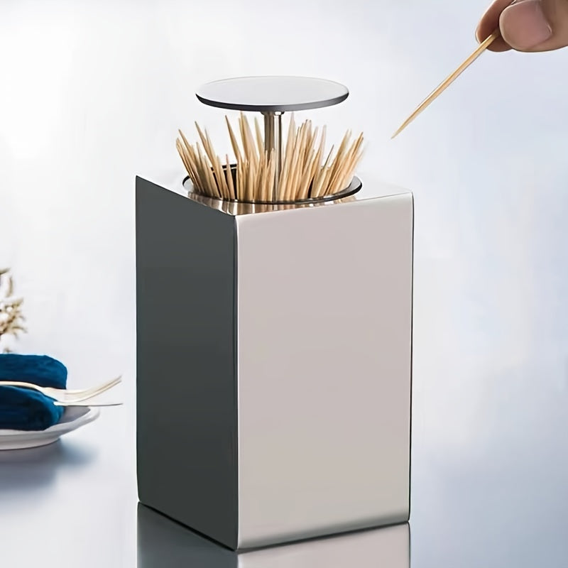 Zahnstocherspender CleanPick OneTouch | Automatischer Öffnungsmechanismus | Edelstahl | 9,8×6 cm