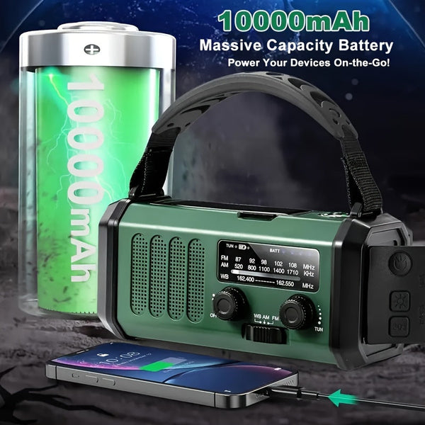 StormMate X10 Notfallradio mit 10.000 mAh Powerbank | Solar, Kurbel & USB-C | LED-Licht, SOS-Alarm & Kompass | AM/FM/NOAA