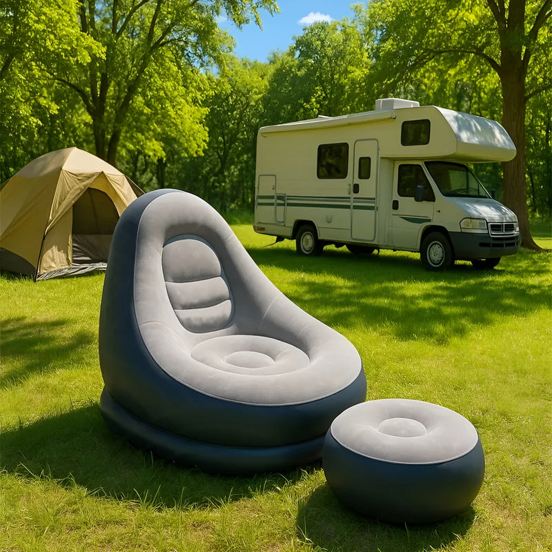 Aufblasbares Sofa AirLounge Solo | Mit Hocker | Ergonomisch & Wetterfest | Für Innen & Außen | 1 Person