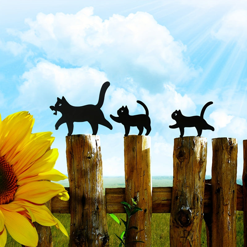 Gartenfigur-Set Catélo | 3-teilig | Wetterfestes Eisen | Minimalistisches Katzendesign in Schwarz