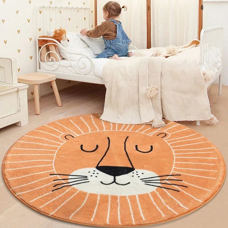 Playora Runder Kinderteppich | Cartoon-Design & Spielunterlage | Waschbar | Für Spiel- & Schlafzimmer