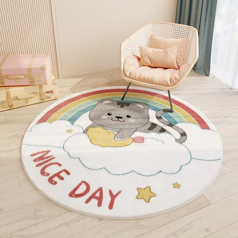Playora Runder Kinderteppich | Cartoon-Design & Spielunterlage | Waschbar | Für Spiel- & Schlafzimmer