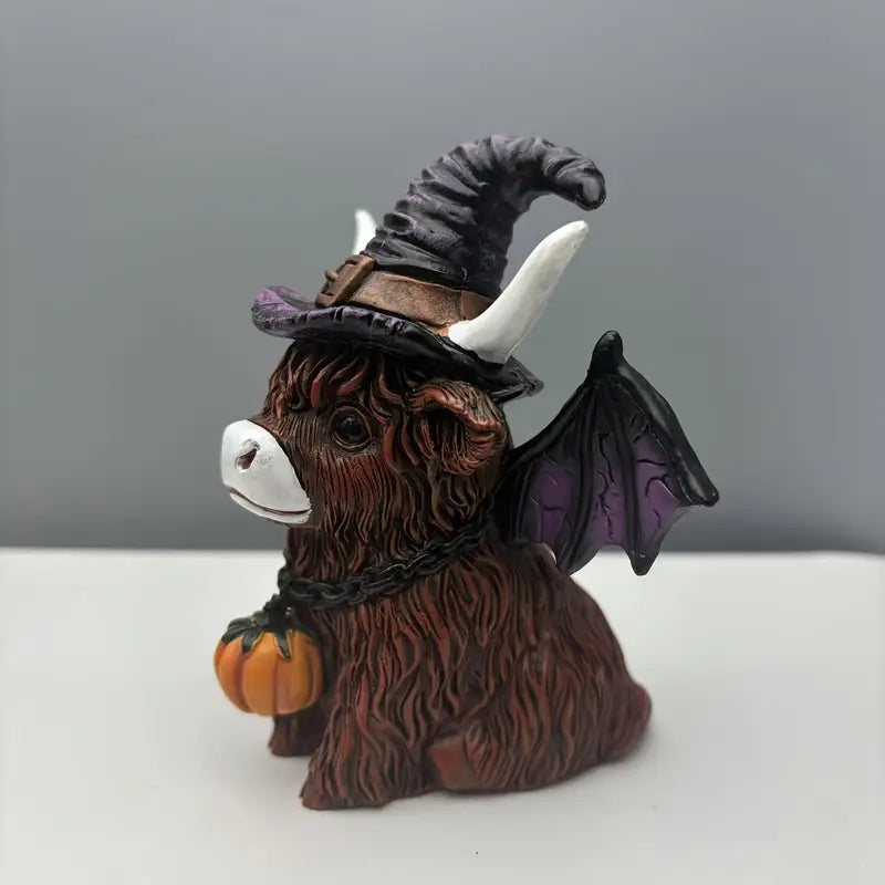 MoohMagic | Halloween Kuh Figur mit Hexenhut & Kürbis | Lustige Deko für Innen & Außen