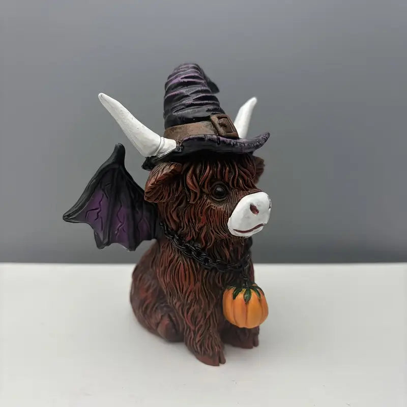 MoohMagic | Halloween Kuh Figur mit Hexenhut & Kürbis | Lustige Deko für Innen & Außen