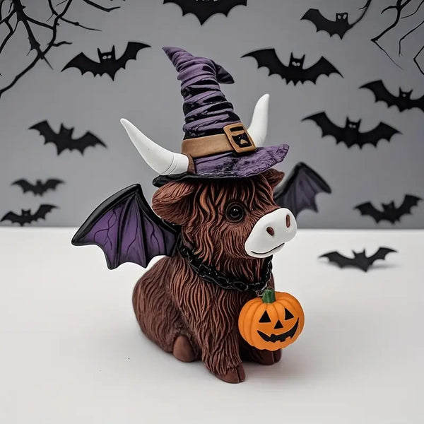 MoohMagic | Halloween Kuh Figur mit Hexenhut & Kürbis | Lustige Deko für Innen & Außen