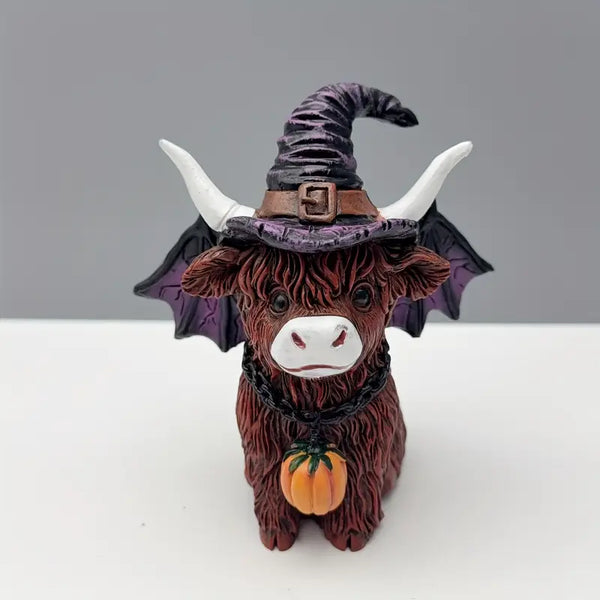 MoohMagic | Halloween Kuh Figur mit Hexenhut & Kürbis | Lustige Deko für Innen & Außen