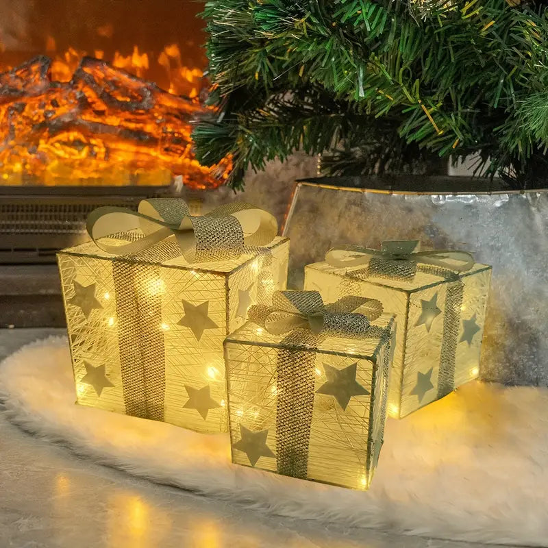 Weihnachts-Geschenkboxen GlowBox | 3er Set | LED-Beleuchtet | Batteriebetrieben