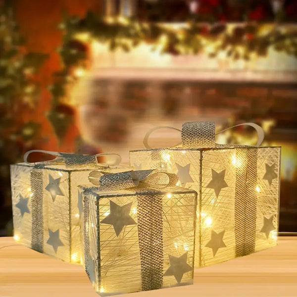 Weihnachts-Geschenkboxen GlowBox | 3er Set | LED-Beleuchtet | Batteriebetrieben