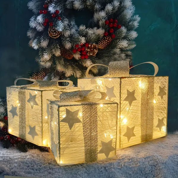 Weihnachts-Geschenkboxen GlowBox | 3er Set | LED-Beleuchtet | Batteriebetrieben