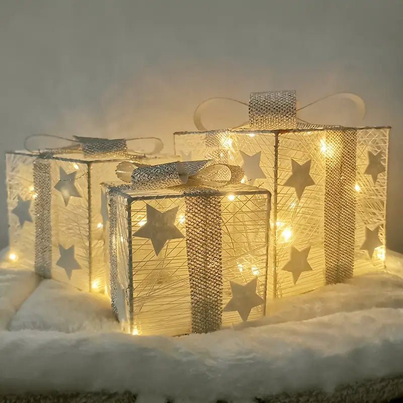 Weihnachts-Geschenkboxen GlowBox | 3er Set | LED-Beleuchtet | Batteriebetrieben