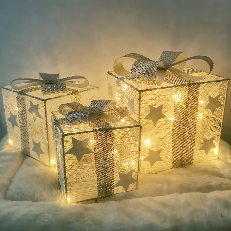 Weihnachts-Geschenkboxen GlowBox | 3er Set | LED-Beleuchtet | Batteriebetrieben