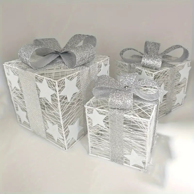 Weihnachts-Geschenkboxen GlowBox | 3er Set | LED-Beleuchtet | Batteriebetrieben