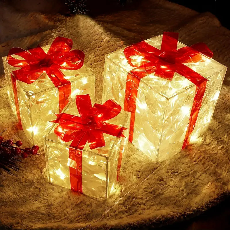 Weihnachts-Geschenkboxen LumoGift | 3er Set | Beleuchtet | Für Innen & Außen