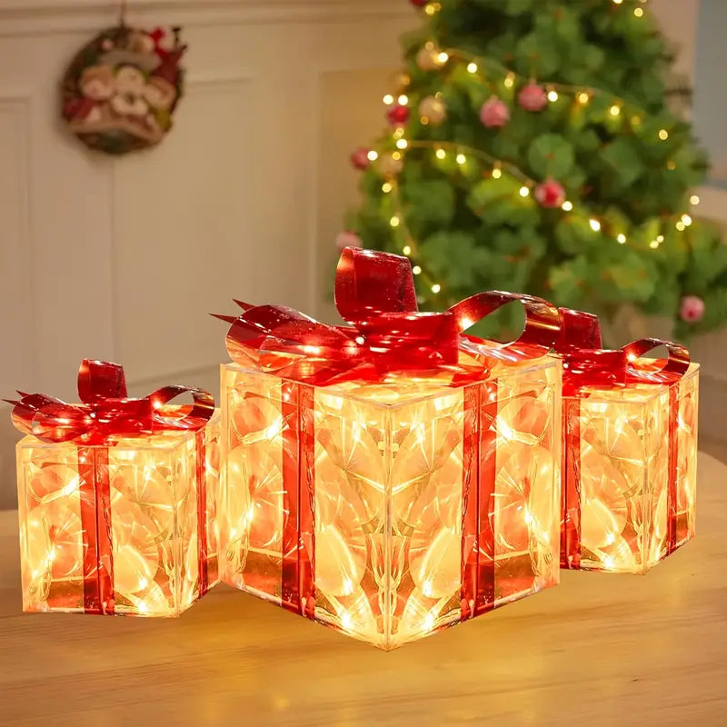 Weihnachts-Geschenkboxen LumoGift | 3er Set | Beleuchtet | Für Innen & Außen