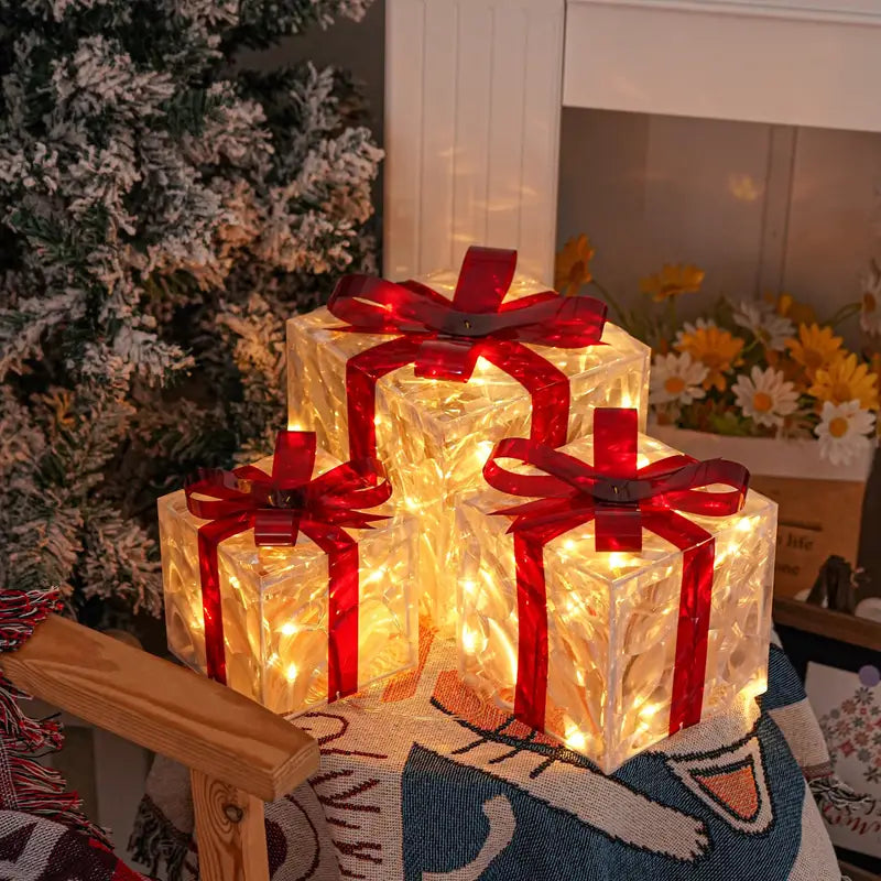 Weihnachts-Geschenkboxen LumoGift | 3er Set | Beleuchtet | Für Innen & Außen