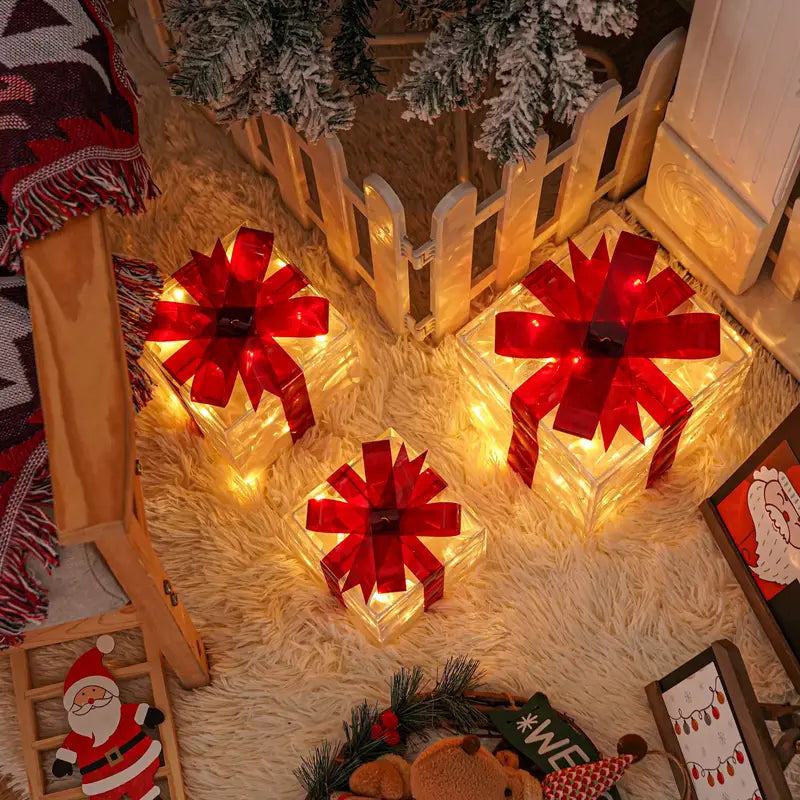 Weihnachts-Geschenkboxen LumoGift | 3er Set | Beleuchtet | Für Innen & Außen