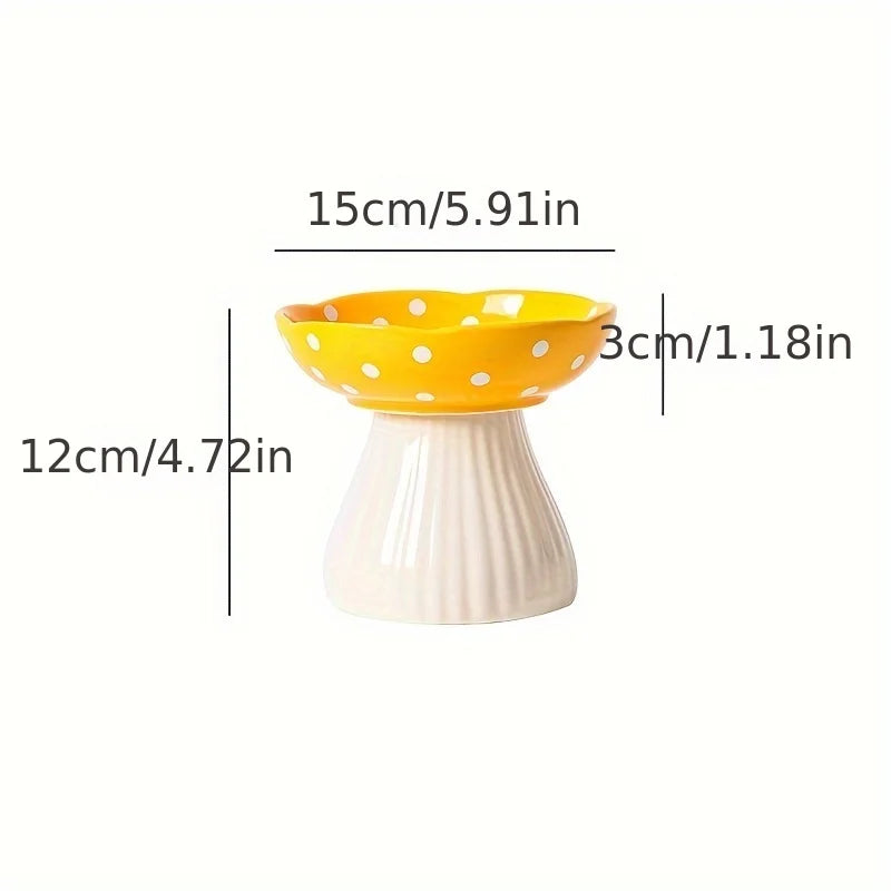 Whiskerella Katzennapf Keramik Erhöht | 15 cm Pilzdesign | Schonend für Schnurrhaare & Nacken | Für Futter & Wasser | Neigbare Form