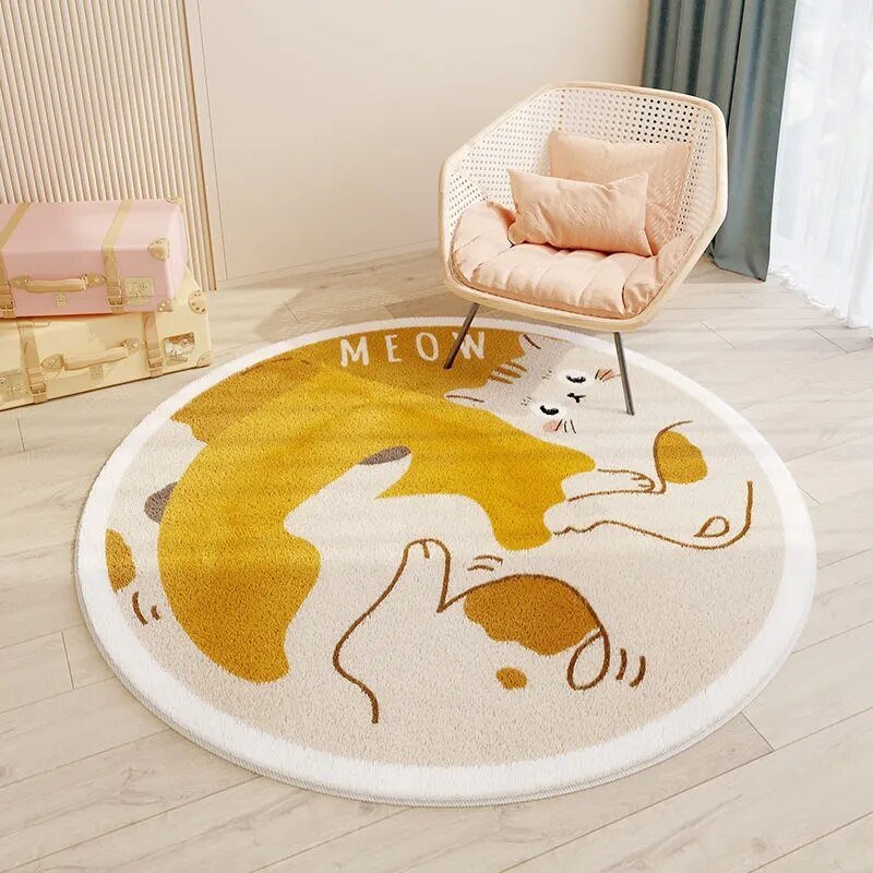 Playora Runder Kinderteppich | Cartoon-Design & Spielunterlage | Waschbar | Für Spiel- & Schlafzimmer