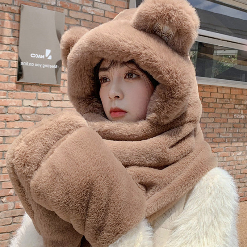 Arctava 3-in-1 Wintermütze | Plüsch-Bärenohren mit Schal & Handschuhen | Kuschelig, Warm & Stilvoll