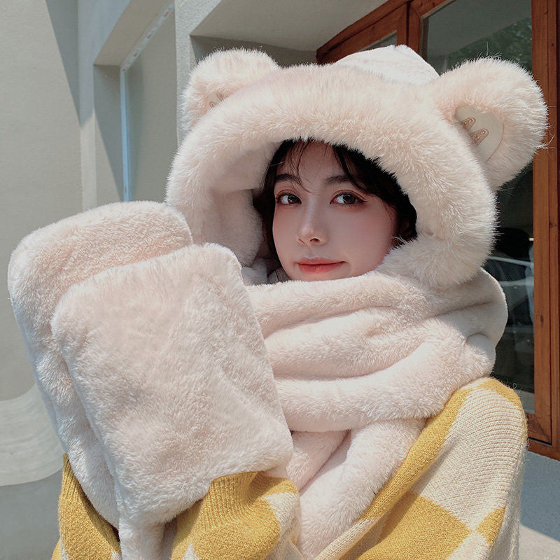 Arctava 3-in-1 Wintermütze | Plüsch-Bärenohren mit Schal & Handschuhen | Kuschelig, Warm & Stilvoll