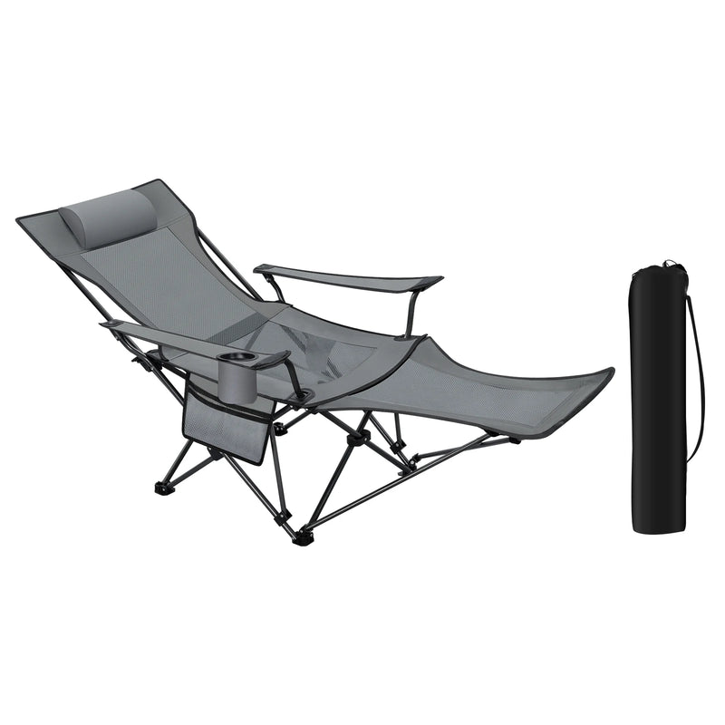 CAMPURE Relax Liegestuhl | Verstellbar & Klappbar | Mit Fußstütze | Ultraleicht & Tragbar – Schwarz/Grau
