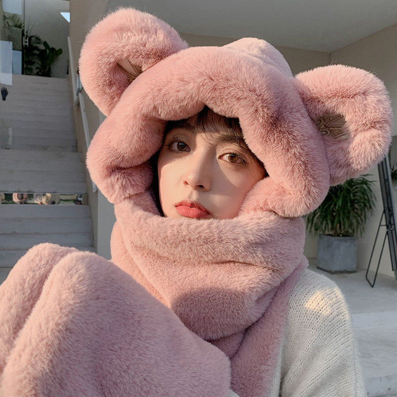 Arctava 3-in-1 Wintermütze | Plüsch-Bärenohren mit Schal & Handschuhen | Kuschelig, Warm & Stilvoll