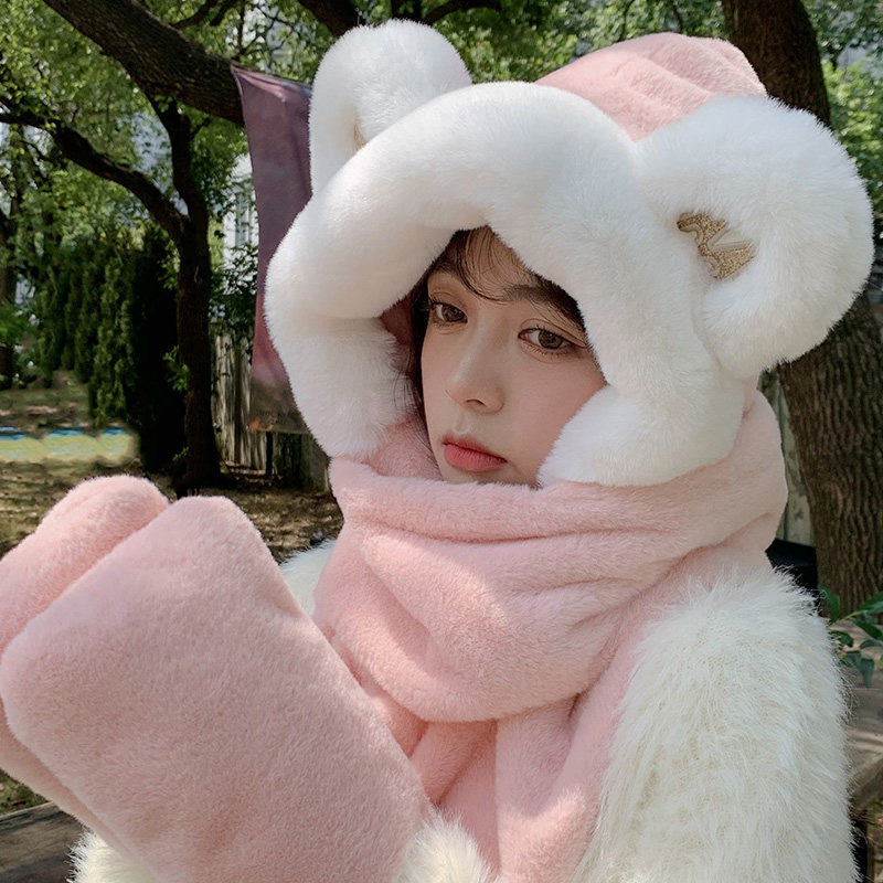 Arctava 3-in-1 Wintermütze | Plüsch-Bärenohren mit Schal & Handschuhen | Kuschelig, Warm & Stilvoll