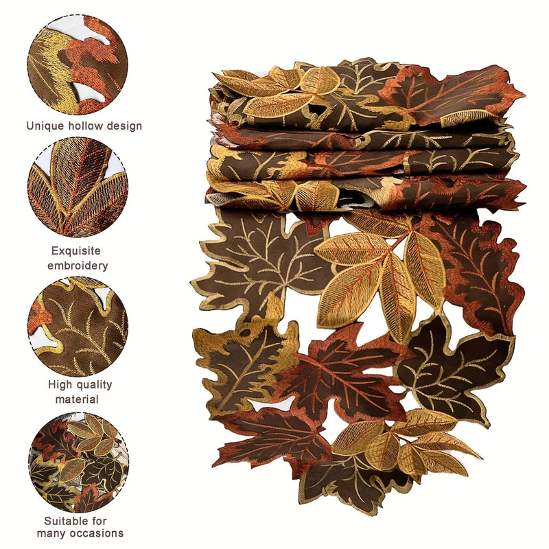 HarvestLeaf Tischläufer | Besticktes Ahornblatt-Design | Herbstdeko im Landhausstil