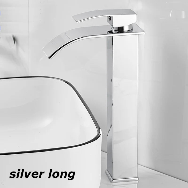 Wasserfall-Waschtischarmatur Aqualis Noir | Edelstahl | Heiß- & Kaltwasser | Für Bad & Gäste-WC