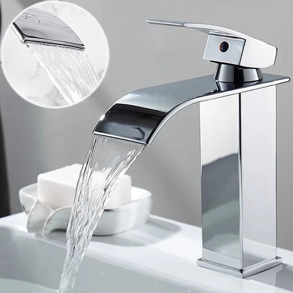 Wasserfall-Waschtischarmatur Aqualis Noir | Edelstahl | Heiß- & Kaltwasser | Für Bad & Gäste-WC