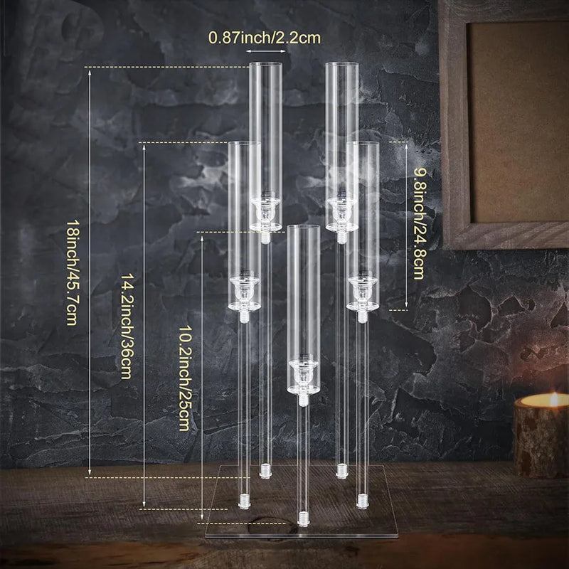 Claréa Acryl-Kerzenhalter | 5-armig & Kristallklar | Tischdekoration für Hochzeit, Party & Jubiläum | 30×28 cm
