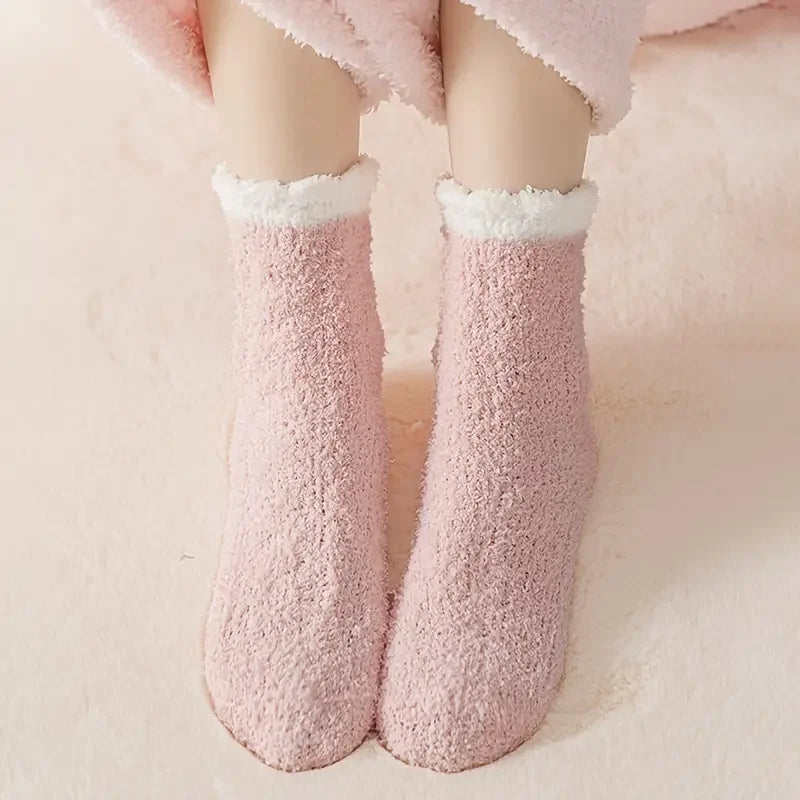 Floreva | 5 Paar Winter-Kuschelsocken Damen | Dickes Coral-Fleece | Mittelhoch & Warm | Weiche Haussocken in Unifarben