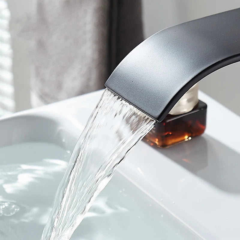 Wasserfall-Waschtischarmatur Aqualis Noir | Edelstahl | Heiß- & Kaltwasser | Für Bad & Gäste-WC
