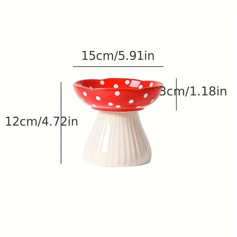 Whiskerella Katzennapf Keramik Erhöht | 15 cm Pilzdesign | Schonend für Schnurrhaare & Nacken | Für Futter & Wasser | Neigbare Form