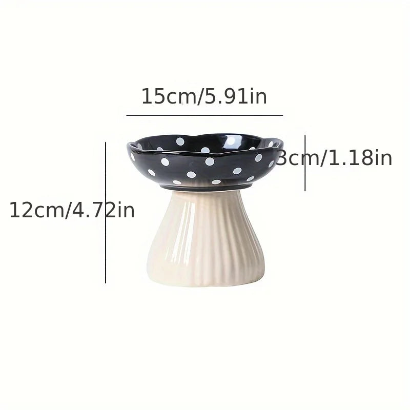 Whiskerella Katzennapf Keramik Erhöht | 15 cm Pilzdesign | Schonend für Schnurrhaare & Nacken | Für Futter & Wasser | Neigbare Form