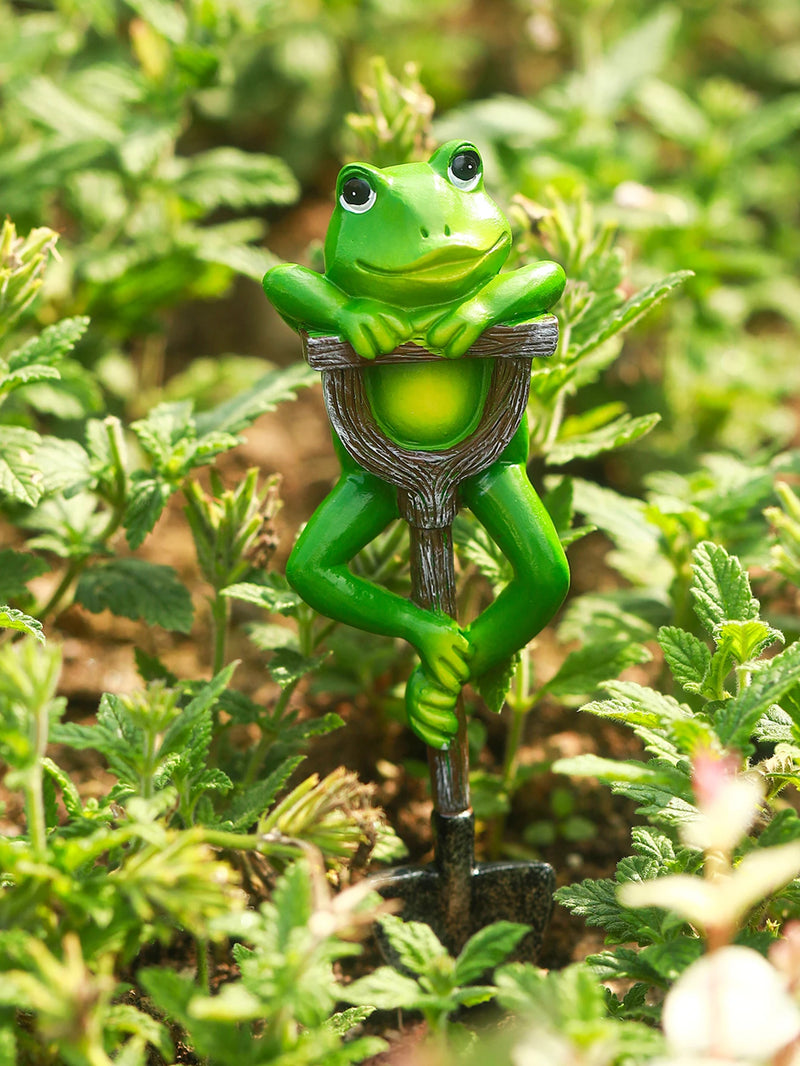 Gartenfigur FroggieBloom | Lustiger Frosch mit Schaufel | Wetterfest | Handbemalte Gartendeko
