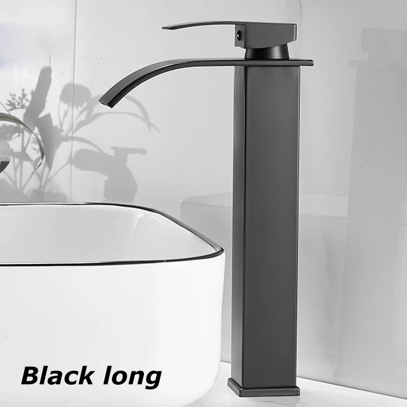 Wasserfall-Waschtischarmatur Aqualis Noir | Edelstahl | Heiß- & Kaltwasser | Für Bad & Gäste-WC