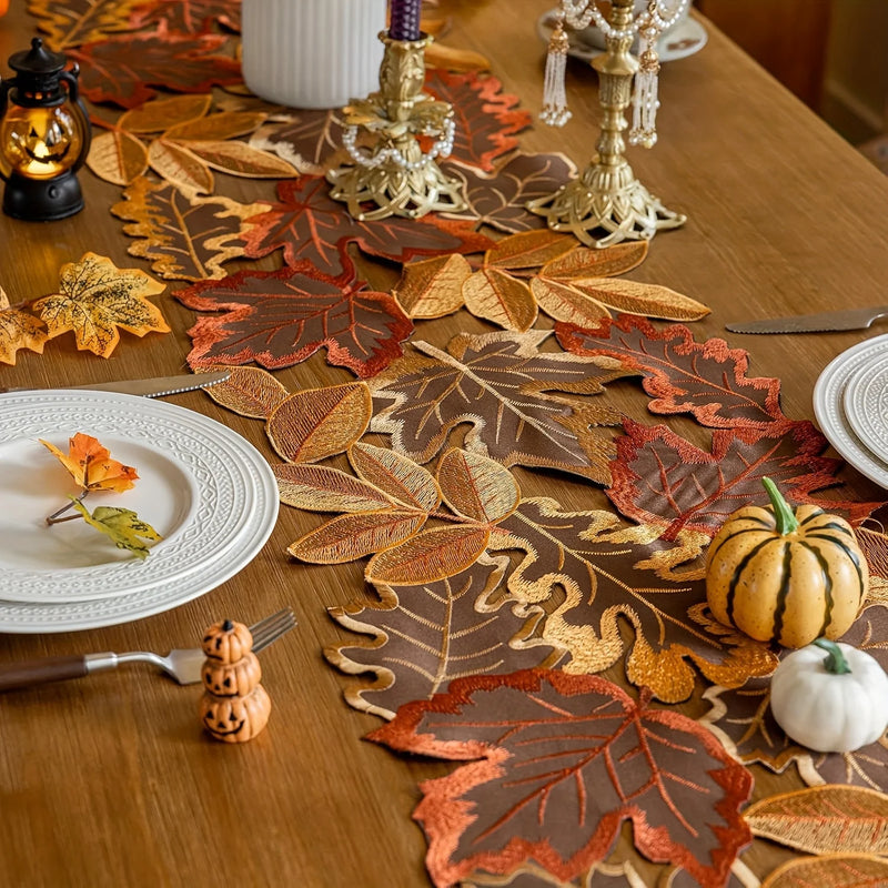 HarvestLeaf Tischläufer | Besticktes Ahornblatt-Design | Herbstdeko im Landhausstil