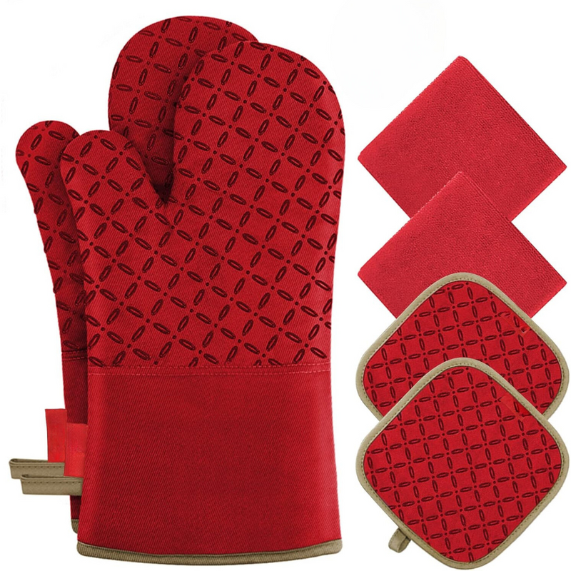 Ofenhandschuh-Set HeatGuard Pro | 6-teilig | Hitzebeständig bis 260 °C | Rutschfestes Silikon | Extra lang