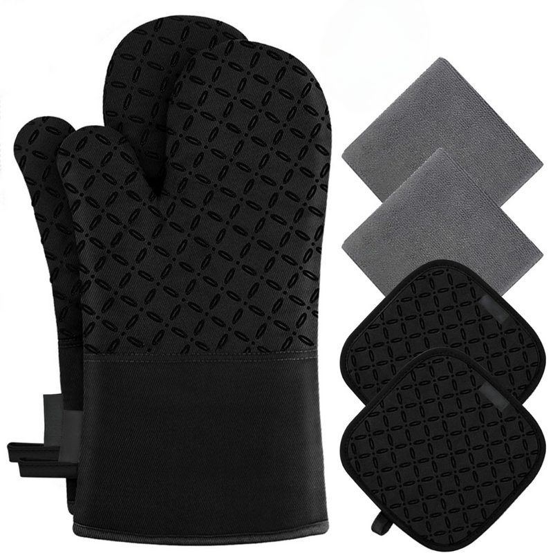 Ofenhandschuh-Set HeatGuard Pro | 6-teilig | Hitzebeständig bis 260 °C | Rutschfestes Silikon | Extra lang