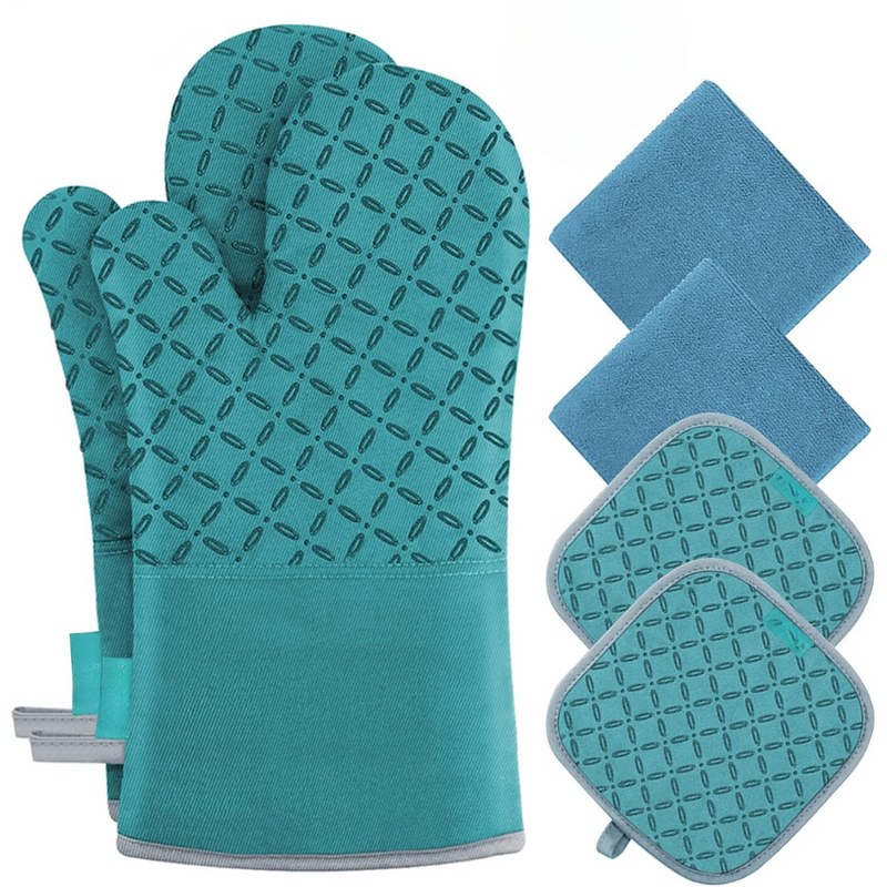 Ofenhandschuh-Set HeatGuard Pro | 6-teilig | Hitzebeständig bis 260 °C | Rutschfestes Silikon | Extra lang