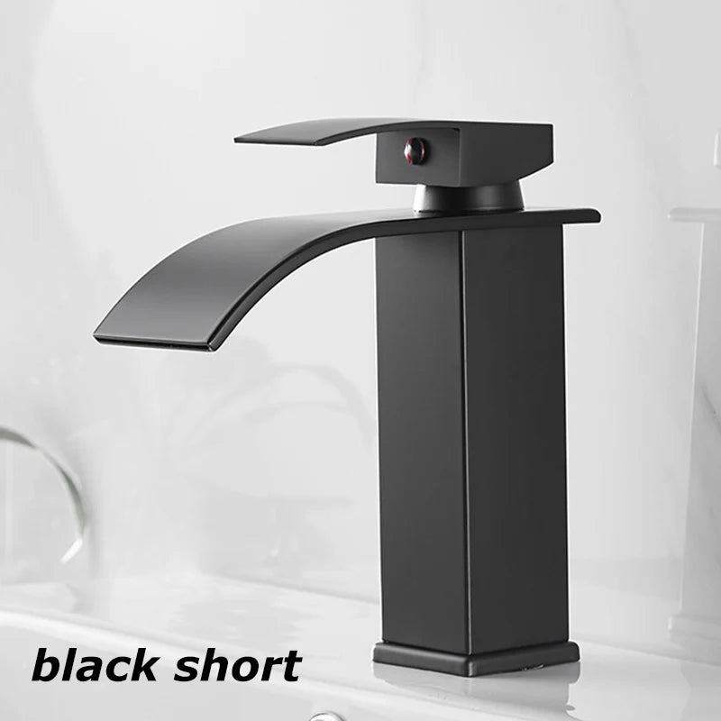 Wasserfall-Waschtischarmatur Aqualis Noir | Edelstahl | Heiß- & Kaltwasser | Für Bad & Gäste-WC